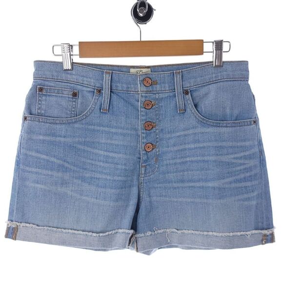 J. Crew High Rise Denim Shorts Button Fly Size 29 Womens Solid Blue - Picture 1 of 14
